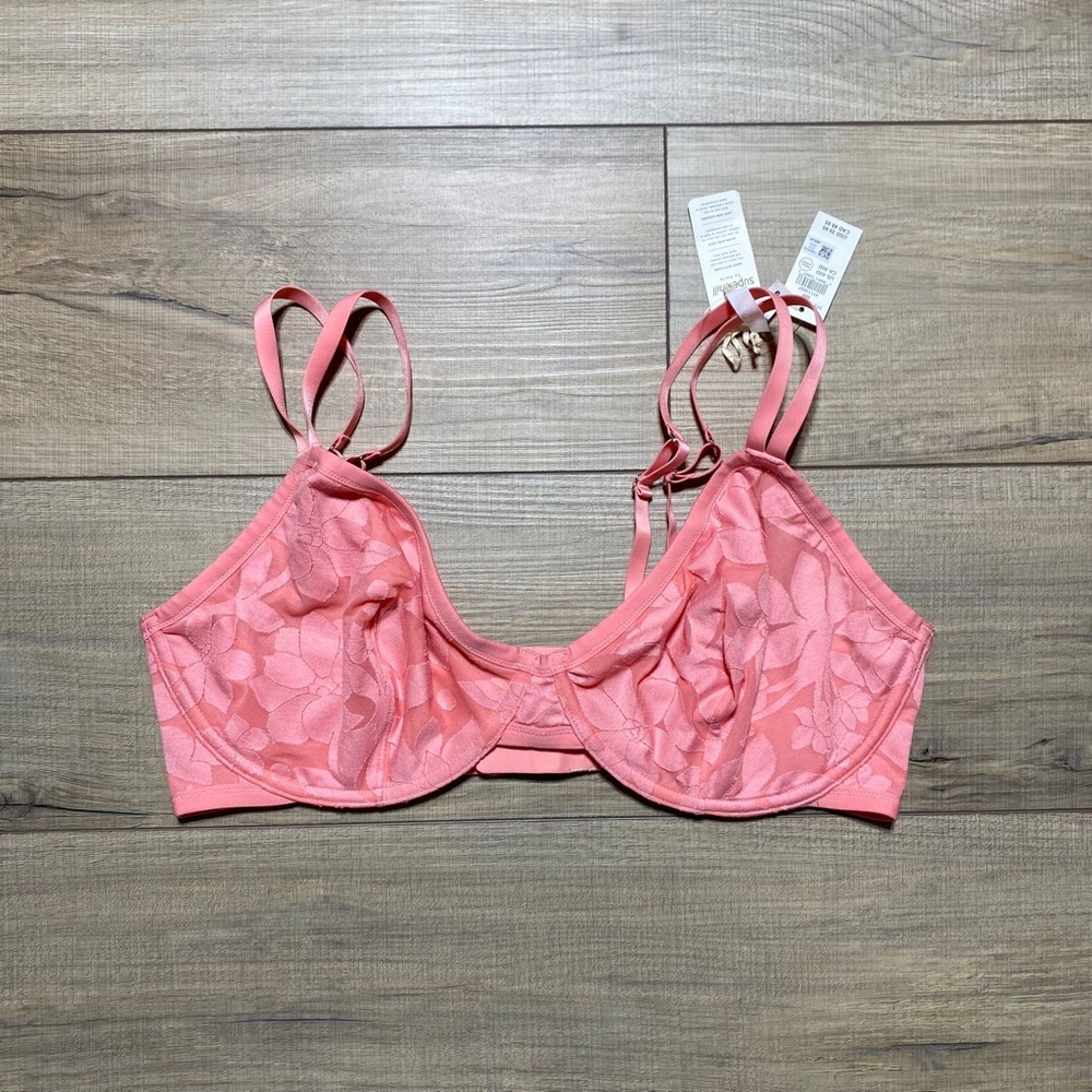 Aerie Womens Super Chill Demi Floral Lined Underwire Bra Size 40D Salmon